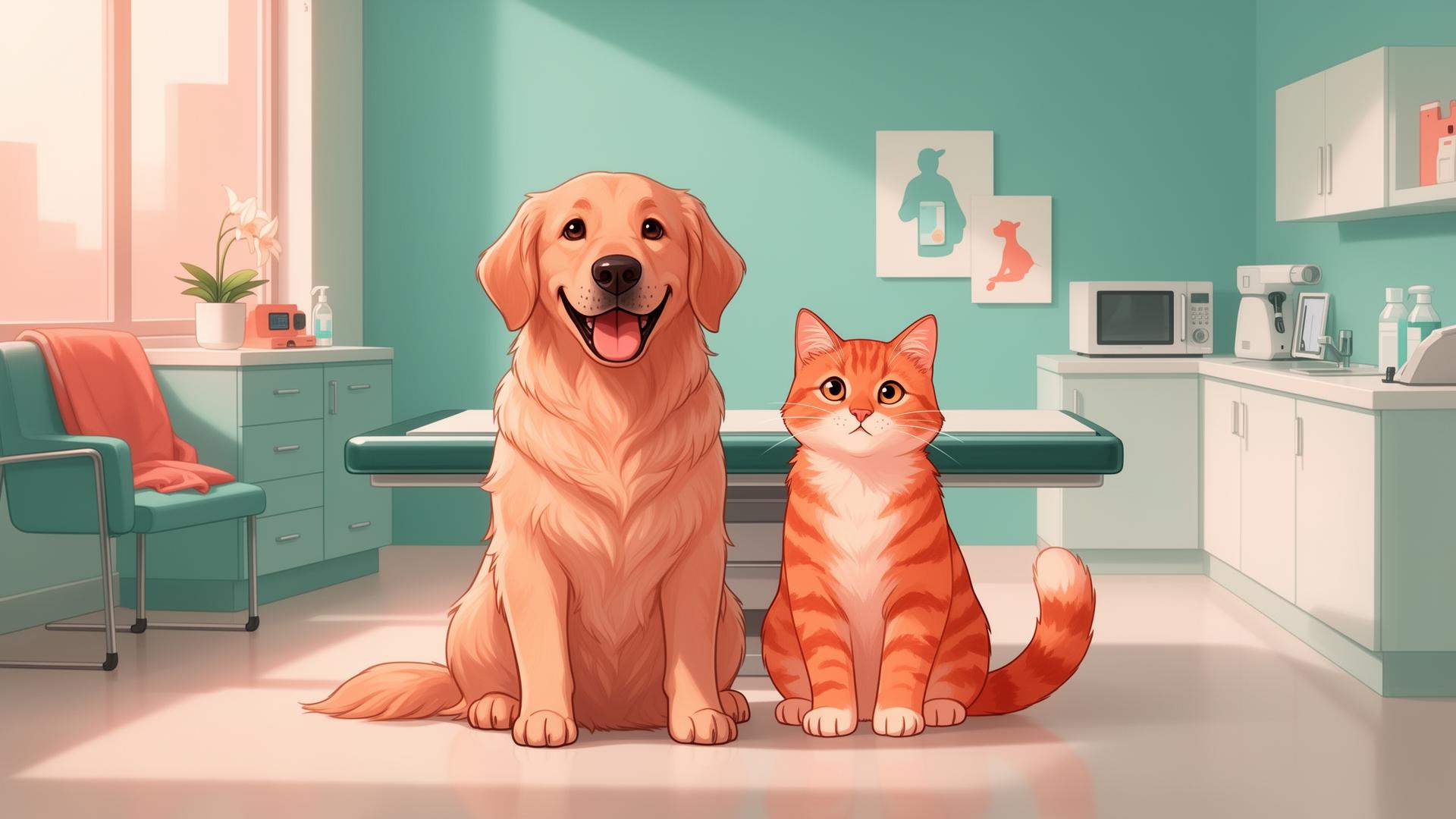 Happy pets at a veterinary clinic